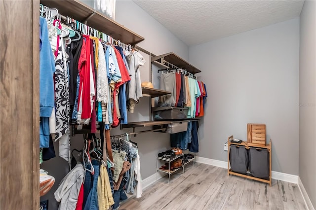 spacious closet featuring light wood-type flooring