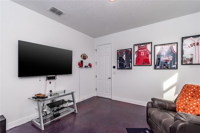 living room with a textured ceiling