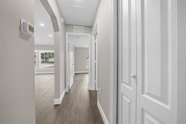 hall featuring dark hardwood / wood-style floors