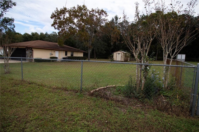 view of yard featuring a storage unit