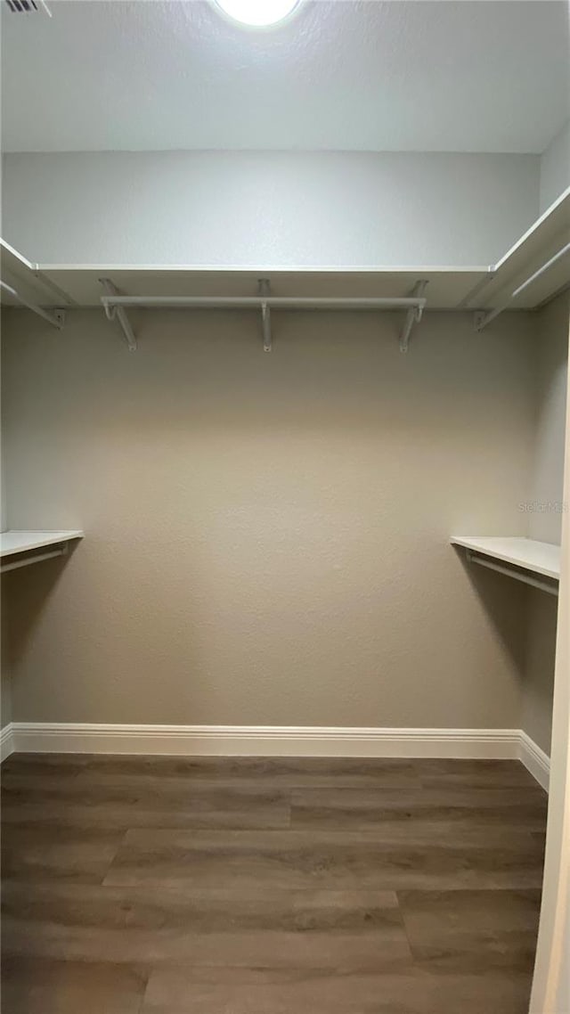 spacious closet with dark wood-type flooring