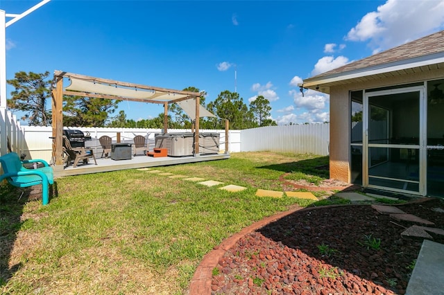 view of yard with a fenced backyard and an outdoor hangout area
