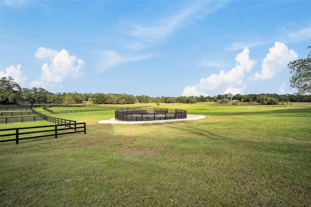 view of property's community featuring a lawn and a rural view