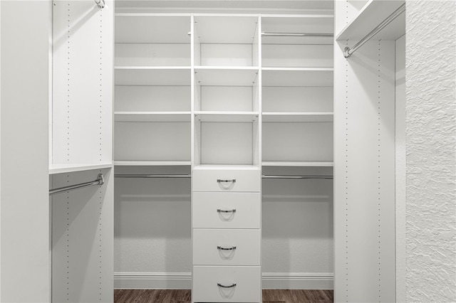 spacious closet featuring dark hardwood / wood-style flooring