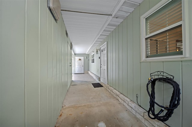 hall with wood walls