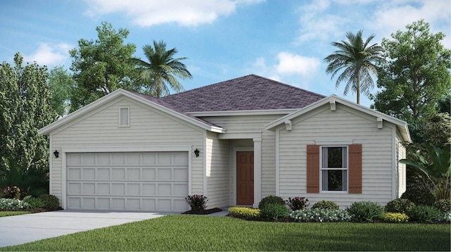 view of front facade with a garage and a front lawn