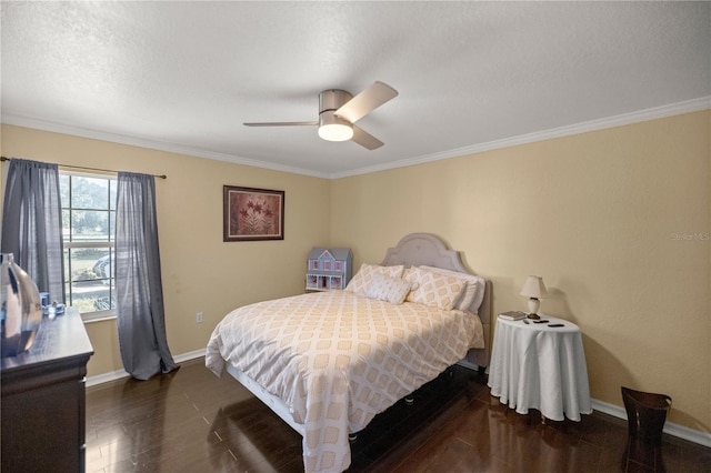 5537 SW 38th St, Ocala, FL 34474 - bedroom featuring wood finished floors, baseboards, ornamental molding, ceiling fan, and a textured ceiling