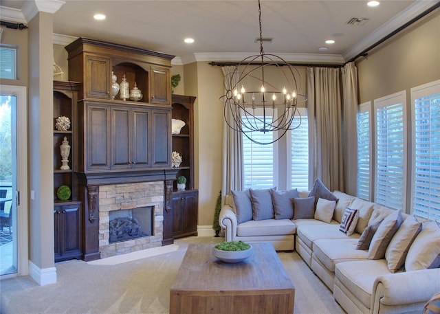 living room featuring light carpet and a wealth of natural light