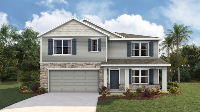 craftsman-style house featuring a garage and a front yard