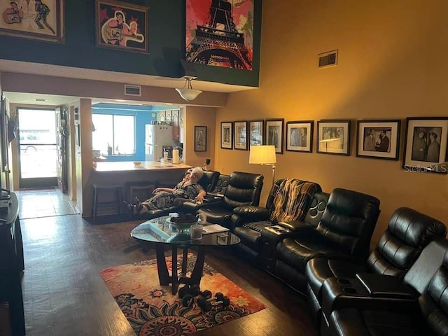 cinema room featuring dark hardwood / wood-style flooring