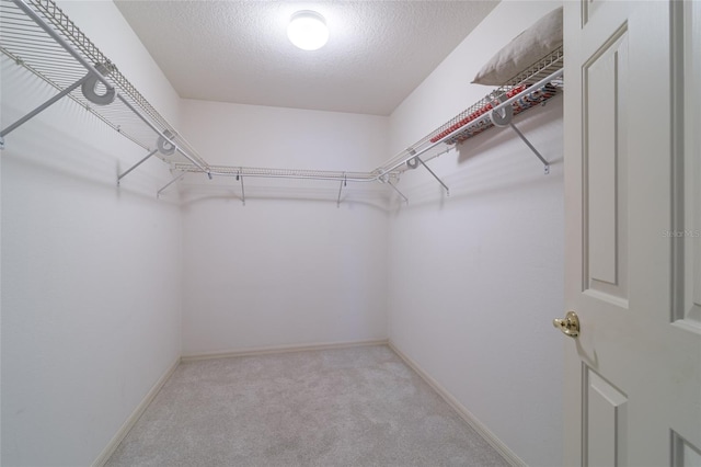 spacious closet featuring light carpet