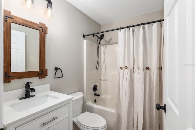 full bathroom featuring vanity, toilet, and shower / bathtub combination with curtain