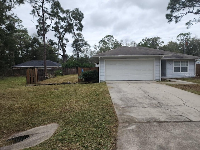 exterior space with a lawn and a garage