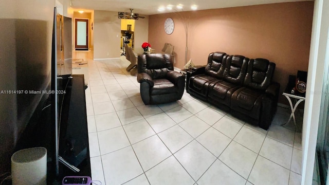 living room with light tile patterned floors