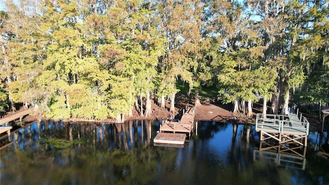 view of dock with a water view