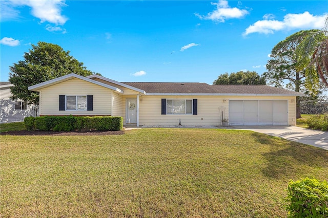 ranch-style house with a front lawn and a garage