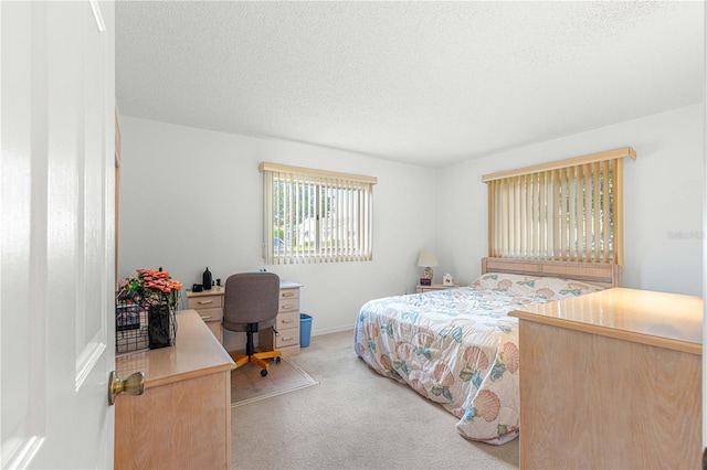 bedroom featuring carpet flooring and a textured ceiling