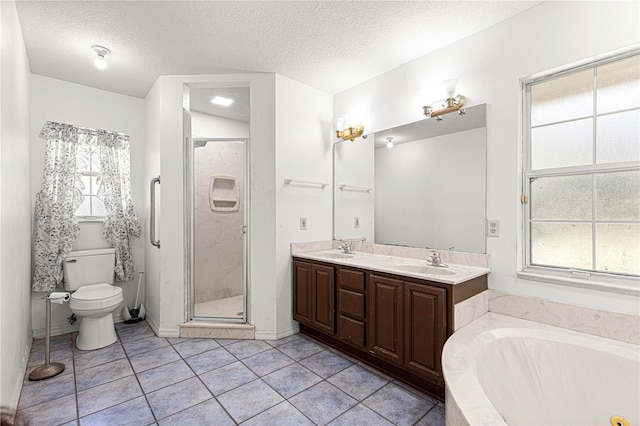 full bathroom featuring a textured ceiling and a wealth of natural light