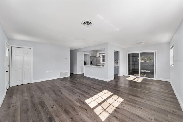 unfurnished living room featuring dark hardwood / wood-style flooring