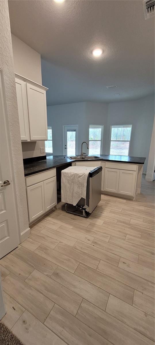 kitchen featuring plenty of natural light, light wood-style flooring, visible vents, and a sink