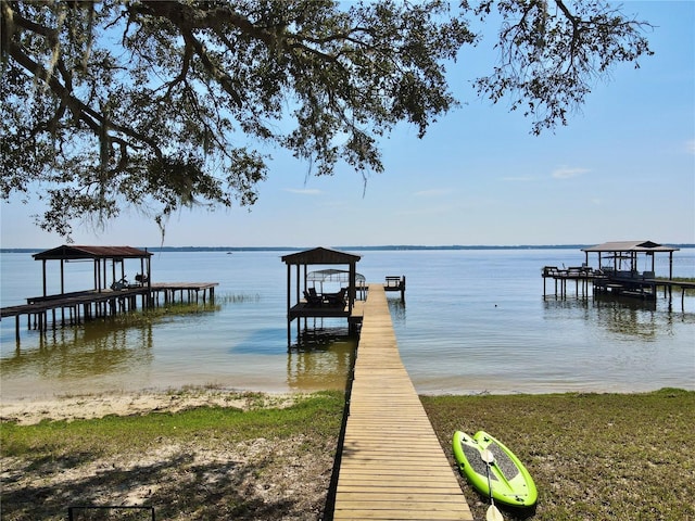 dock area featuring a water view