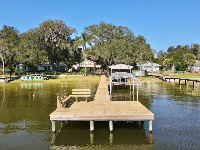 dock area with a water view