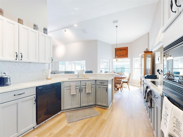 kitchen featuring sink, plenty of natural light, pendant lighting, and black dishwasher