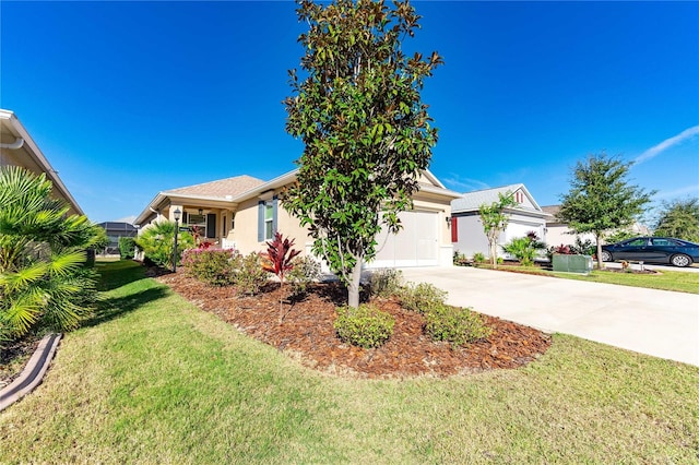 view of front facade with a front yard and a garage