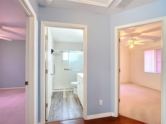 hallway with dark wood-type flooring