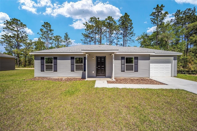 ranch-style house with a front lawn and a garage