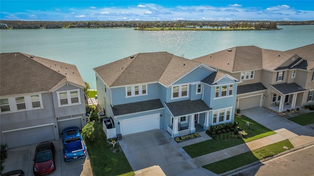 bird's eye view featuring a water view