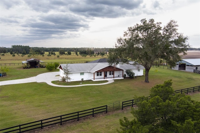 birds eye view of property with a rural view