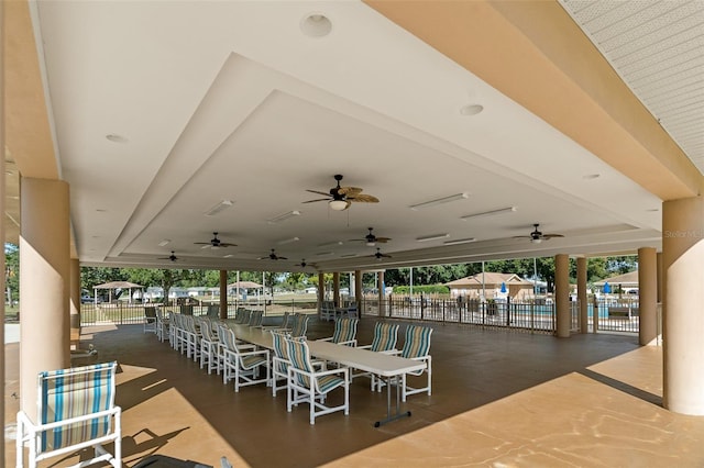 view of patio featuring a bar