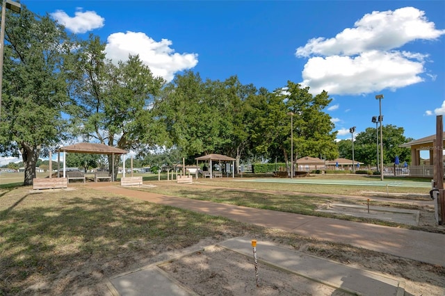 view of community featuring a gazebo and a yard