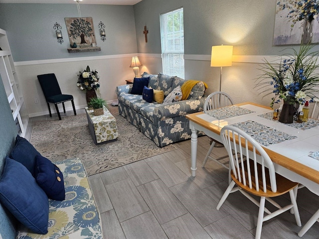 living room featuring wood tiled floor