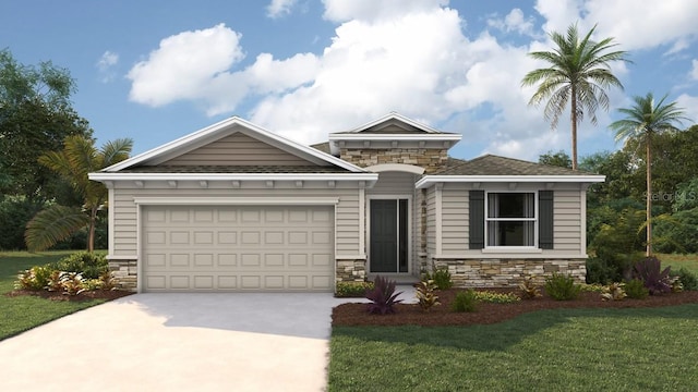 1977 NW 136th Blvd, Newberry, FL 32669 - view of front of home with stone siding, driveway, a front lawn, and a garage