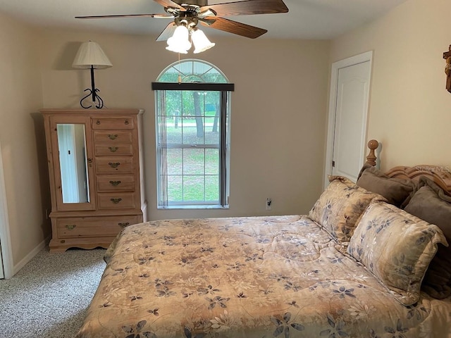 bedroom with carpet flooring and ceiling fan