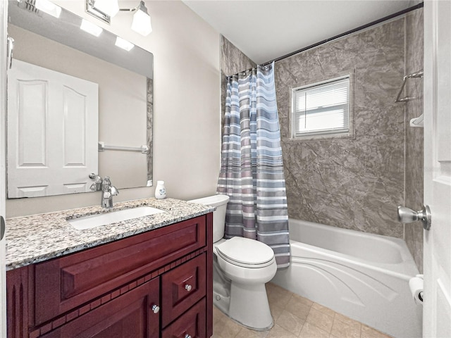 full bathroom with vanity, toilet, tile patterned floors, and shower / bath combo with shower curtain