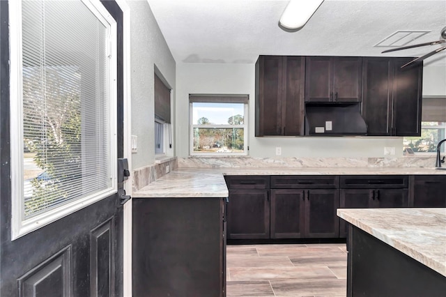 kitchen featuring dark brown cabinets and a healthy amount of sunlight