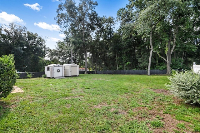 view of yard featuring a storage unit