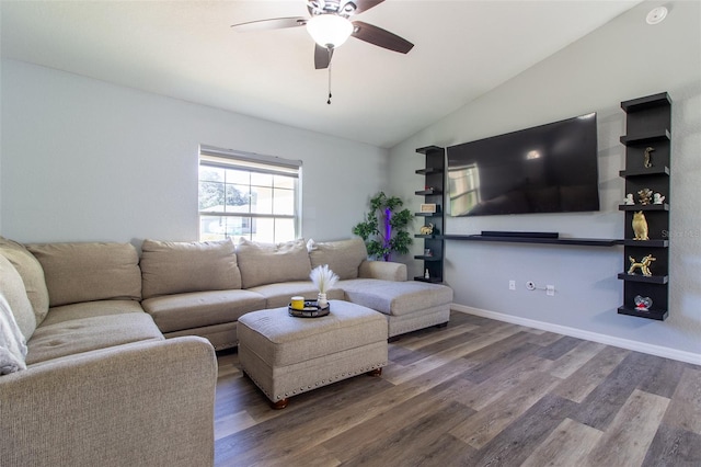 17023 SW 41st Avenue Rd, Ocala, FL 34473 - living room with lofted ceiling, ceiling fan, and dark hardwood / wood-style floors