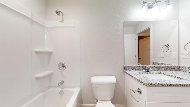 full bathroom featuring shower / bathing tub combination, vanity, and toilet