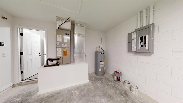 utility room with electric panel and water heater