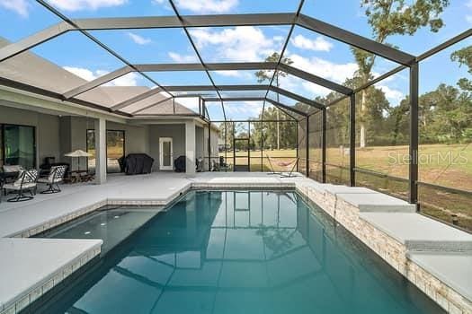 view of pool with a lanai and a patio