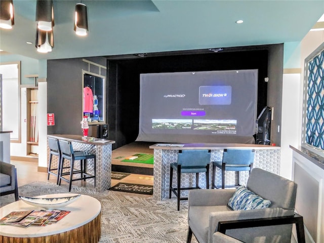 interior space with golf simulator