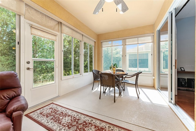 sunroom featuring ceiling fan and a healthy amount of sunlight