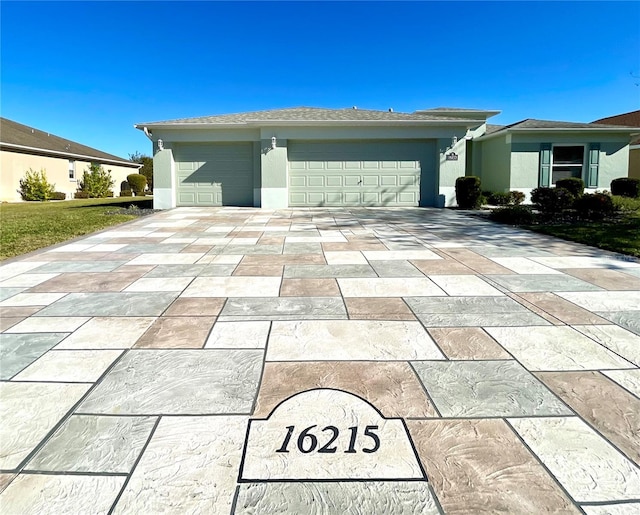 exterior space with a garage