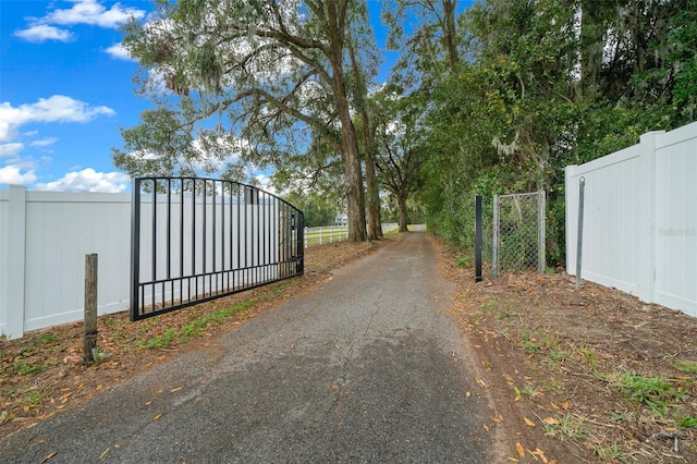 view of road with a gated entry and a gate