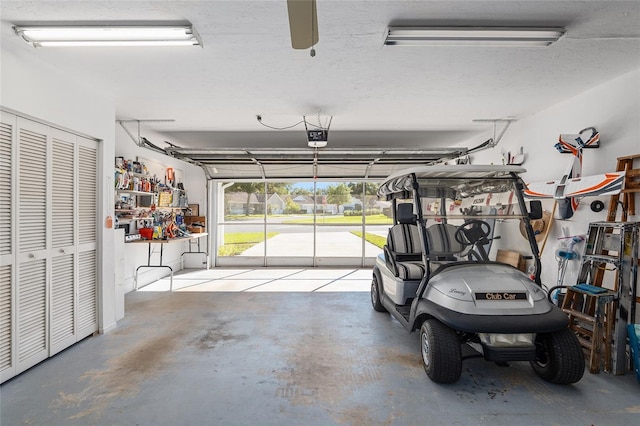 garage with a garage door opener