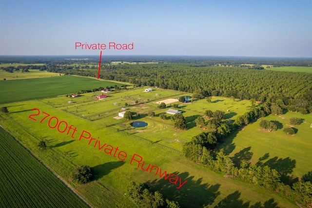 birds eye view of property featuring a rural view